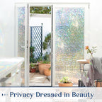 Haton Window Privacy Film, Rainbow Stained Glass Window Clings, 3D Decorative UV Sun Blocking Sticker, Removable Static Cling Heat Control Tint for Home Door, 17.5" x 157.4" Non-Adhesive