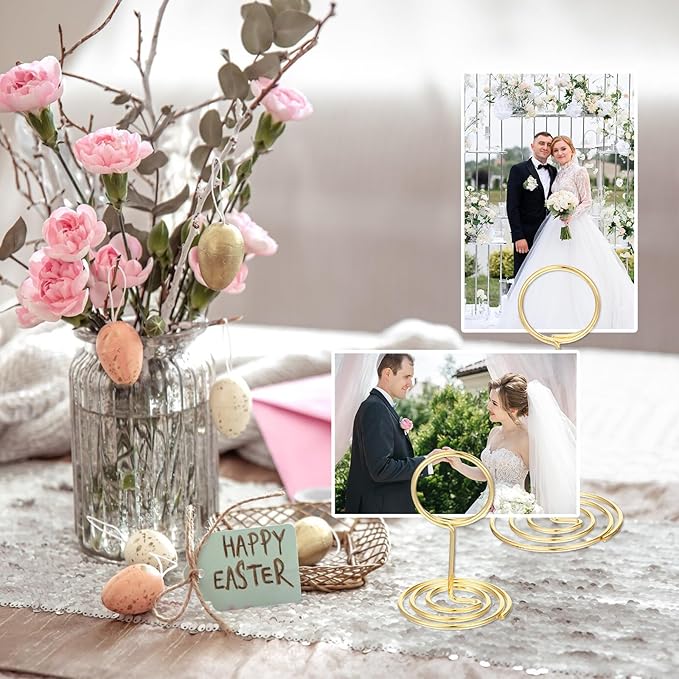 36 Pack Table Number Holder, 3 Sizes Wire Photo Holder Picture Name Menu Clips Memo Note Cards Stand for Wedding Reception Anniversary Birthday Centerpieces Office Memo Photo (Gold)