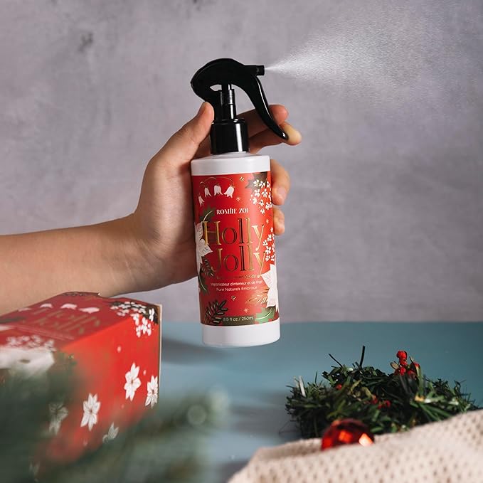 Romiie Zoi Christmas Linen & Room Air Freshener Spray Room Mist- Holly Jolly - Infused with Citrus & Pine Aroma- 250ml / 8.5 FL OZ.