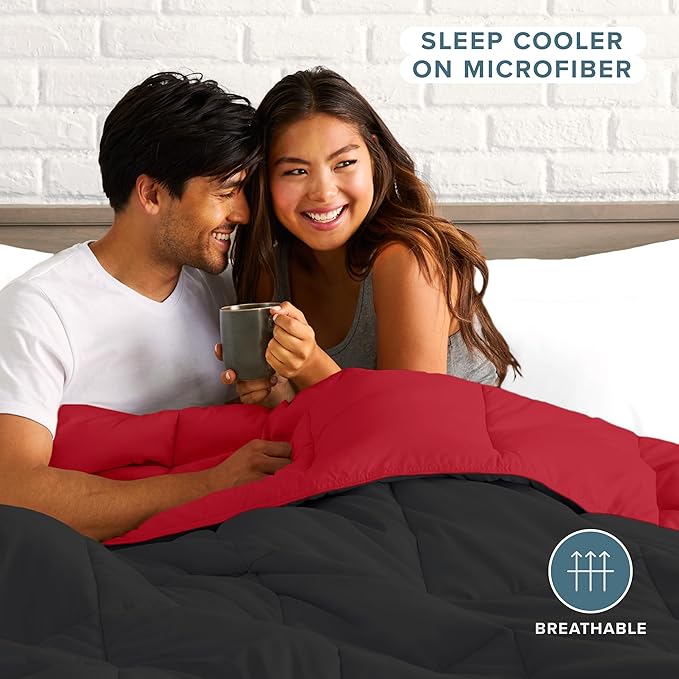 Bare Home Full Comforter - Reversible Colors - Goose Down Alternative - Ultra-Soft - Premium 1800 Series - All Season Warmth - Bedding Comforter (Full, Black/Red)