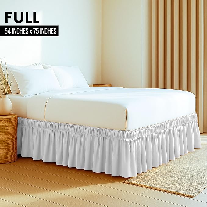 Utopia Bedding Full Elastic Bed Ruffle - Easy Wrap Around Ruffle - Microfiber Bed Skirt with Adjustable Elastic Belt 16 Inch Tailored Drop - Hotel Quality Bedskirt, Fade Resistant (Full, White)