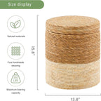 Wimarsbon Round Pouf Ottomans, Handwoven Natural Water Hyacinth Seagrass Pouffe,Outdoor Rattan Stool Accent Seat, Bohemian Coastal Home Decor (Storage - 14inch Natural Cattail & White Corn Shell)