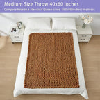Bigacogo Chunky Knit Throw Blanket for Couch, 40x60 inches, 100% Hand Knitted with Thick Jumbo Chenille Yarn, Cozy Soft Large Rope Knot Cable Crochet Blankets for Sofa Bed Living Room, Caramel