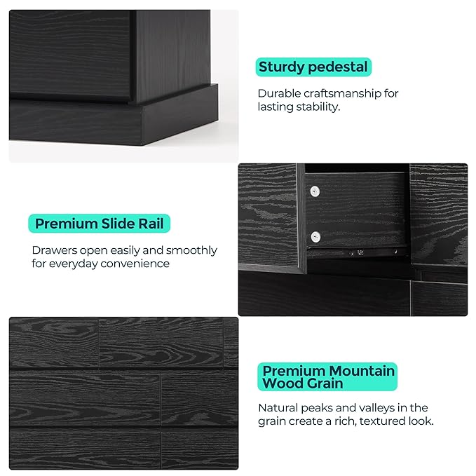 LINSY HOME 8 Drawer Dresser for Bedroom, 53" Wide Chest of Deep Drawers, Modern Farmhouse Wood Dressers with Storage, Large Drawer Organizer for Bedroom, Living Room, Handless Design, Black