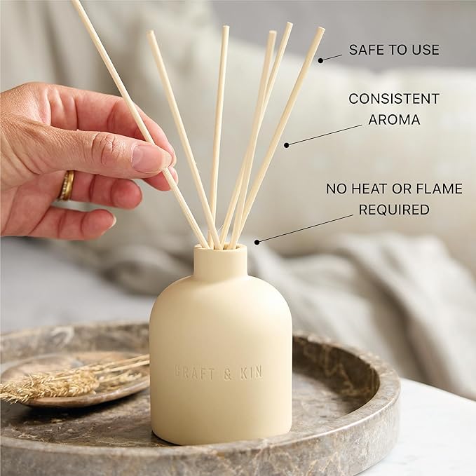 Craft & Kin Reed Diffuser for Home & Bathroom – Neroli & Jasmine Reed Diffuser Set with Fragrance Sticks, Long-Lasting Alcohol-Free Scent, Fall Earthenware Collection, 6.7oz