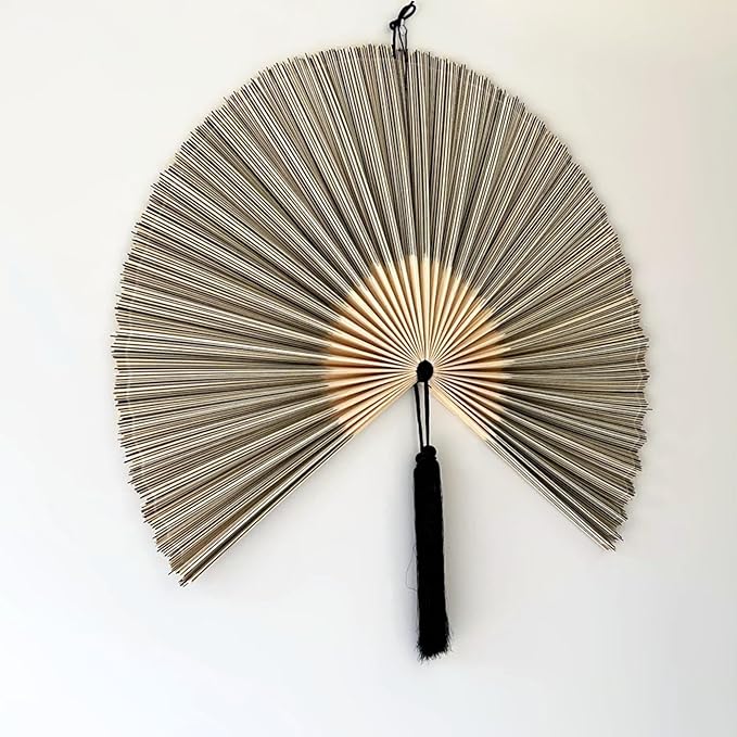 Fan Wall Decor, Japanese Giant Fan, Large Bamboo Fan Wall Art For Boho Hanging Headboard, Decorative Folding Fans For Over Bed, Asia Trending (Gray 48inch)