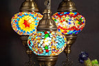 Mozaist Turkish Mosaic Lamp with Bulb – 3 Globe Tiffany-Style Table Light (Cappadocia Balloon)