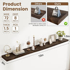 Floating Shelves, 8" Deep Rustic Solid Wood Wall Mounted Floating Shelves, Wall Shelves with Invisible Bracket for Living Room Bathroom Bedroom Kitchen, 72 Inch, Walnut