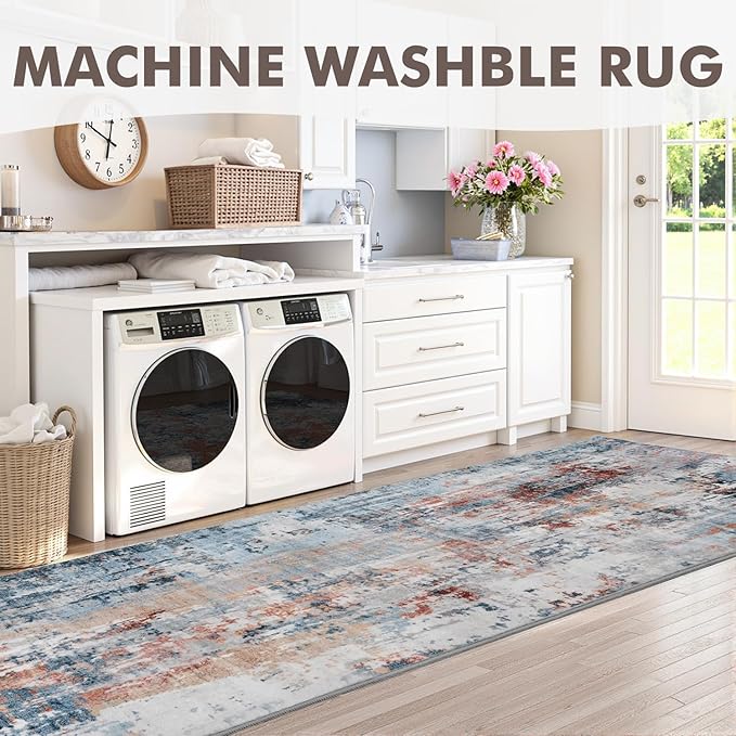 2x6 ft Runner Rugs for Hallway Non Slip Washable Hallway Runner Kitchen Bedroom Entryway Laundry Room Rug Long Easy Maintain Durable Low Pile Modern Abstract Colorful