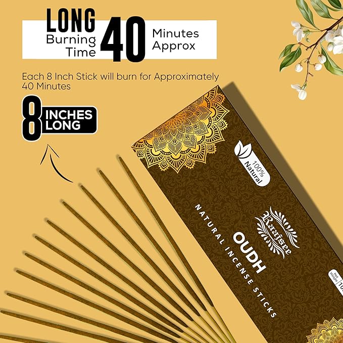 Pure Oud Agarwood Incense Sticks, 100%-Natural Charcoal Free Organic Non Toxic Clean Burning Handmade Insence Sticks 100 gm Pack, Raajsee Meditation Gifts – Spritual Cleansing