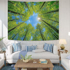 AMM Nature Forest Tree Celling Tapestry Lush Green Treetops Sunlit Tapestry for Bedroom Aesthetic Sky Sunlight Canopy Leaves Landscape Tapestries Wall Hanging for Living Room Dorm Office 48 x 36 Inch
