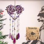 Tree of Life Dream Catchers, Dreamocean Amethyst Crystal Suncatcher Heart Rainbow Sun Catcher Window Wall Hangings Outdoor Garden Decor for Adults Girls
