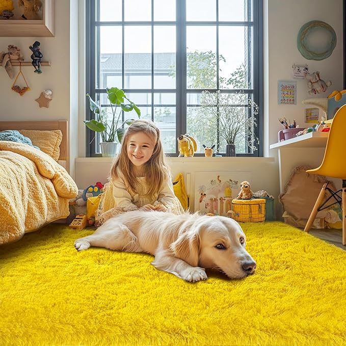 Yellow Living Room Area Rug 6x9: Shag Area Rugs for Bedroom - Shaggy Soft Cozy Carpet for Kids Room Home Decor (Yellow,6x9 Feet)