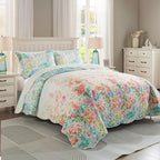 Travan Bedding Set - King Quilt Set with 1 Quilt and 2 Shams, Dream Garden-Champagne, Microfiber, All Season, 3 Pieces