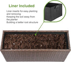 LEWIS&WAYNE Large Rectangular Block Planter Box Handmade Wicker Tall Planters for Outdoor Plants with Removable Liners Modern Planter for Indoor Outdoor Patio Deck - Brown, 30''x12''x16''