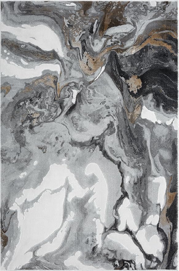 Abani Regal Collection Area Rug - Abstract Dark Grey Cracked Stone Design - 4' x 6' - Washable - for Living Room, Bedroom & Office