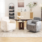 Modern 360°Swivel Accent Chair Set of 2 with Adjustable Headrest, Round Swivel Barrel Chairs with Lumbar Pillow, Vanity Chair for Makeup, Comfy Living Room Armchair for Living Room, Bedroom, Grey