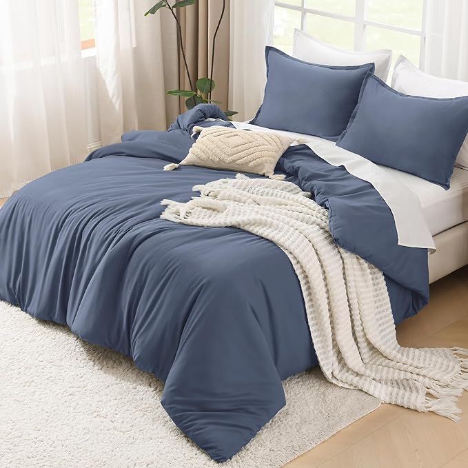 Litanika Comforters Bluish Grey King Size, 3 Pieces Lightweight Solid Bedding Set & Collections, All Season Fluffy Bed Set (104x90In Comforter & 2 Pillowcases)