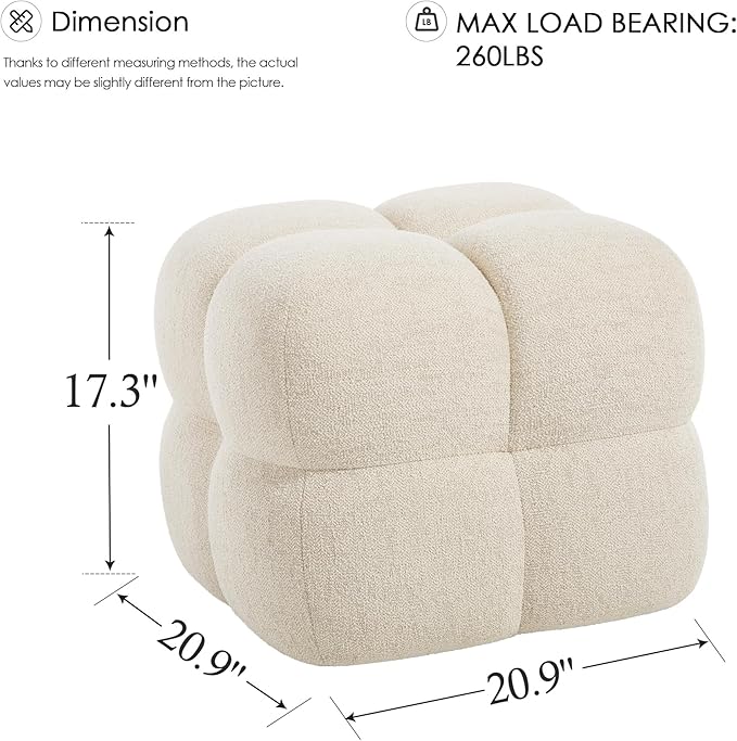 Zesthouse Square Pouf Ottoman Footstool, Modern Ottoman Coffee Table for Living Room, Beige Linen Stool Foot Rest, Upholstered Poofy Stool for Couch, Cute Vanity Chair Backless for Makeup Room Bedroom