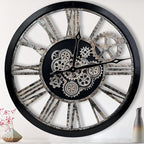 The B-Style 36" Large Moving Gear Wall Clock Oversized Vintage Farmhouse Wall Clocks for Living Room Decor Rustic Industrial Wood Clock (Black and Bronze)