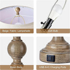 Farmhouse Table Lamps for Living Room Set of 2, Rustic Table Lamp with USB Ports, 28" Tall Table Lamps for Bedroom Nightstand, Bulb Not Included