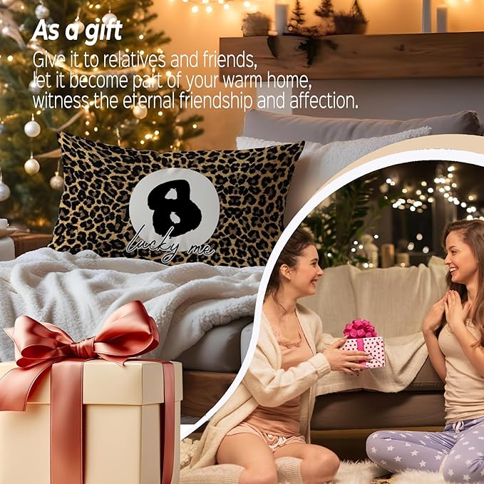 Coquette Pink Bow Leopard Print Lips Lucky 8 Ball Throw Pillow Covers 20x12, Cheetah Print Room Decor, Funky Y2K Leopard Decorative Pillow Covers for Girls Room Dorm Apartment Home，Set of 2