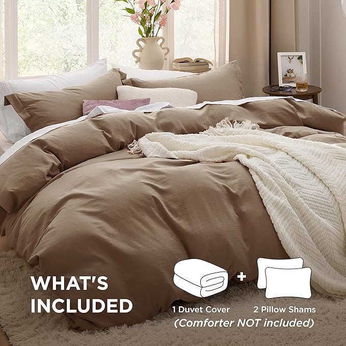 Bedsure Deep Khaki Oversized King Duvet Cover - 3 Pieces Prewashed Cotton-Like Extra Soft Bedding Set, Includes 1 Duvet Cover 120x98 Inches with Zipper Closure & 2 Pillow Shams, Comforter Not Included