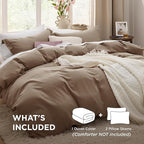 Bedsure Deep Khaki Duvet Cover Full Size - 3 Pieces Prewashed Extra Soft Cotton-Like Bedding Set, Includes 1 Duvet Cover 80x90 Inches with Zipper Closure & 2 Pillow Shams, Comforter Not Included