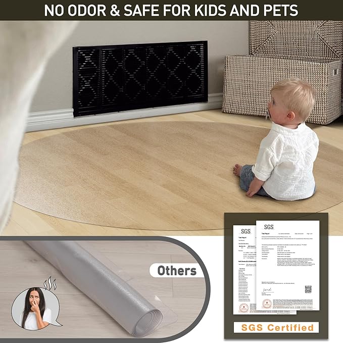 Clear Plastic Area Mat for Under Dining Table, 8ft Round No Slip Waterproof Vinyl Area Rug for Home, Anti-Spill Hard Floor Protector Cover, Splat Mat for Under High Chair, Easy Clean Floor Mat