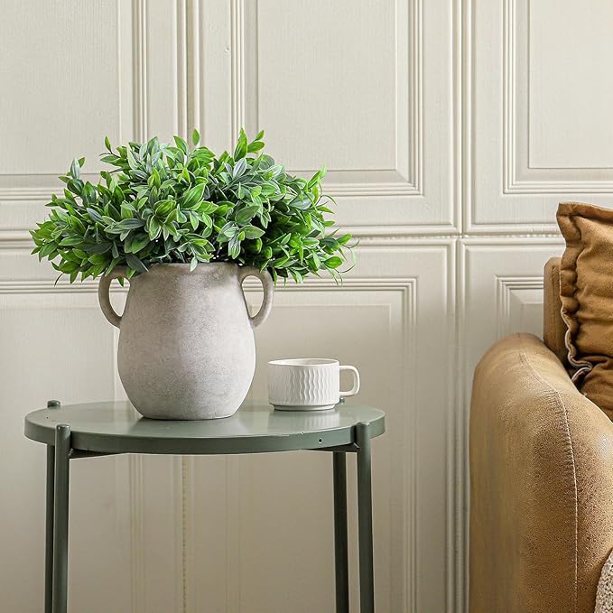 Ceramic Flower Vase Home Decor - 7.1 Inch White Rustic Table Flowers Vases Living Room Bedroom Plant Decoration Modern Farmhouse Vintage for Kitchen Shelf Office Coffee Dining Desk House Women