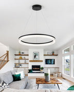 Modern Black Led Pendant Light,36W Dimmable LED Chandelier Lighting Fixture, 1 Ring Circular Hanging Led Pendant Lighting for Living Room Dining Room Kitchen Island Foyer Office