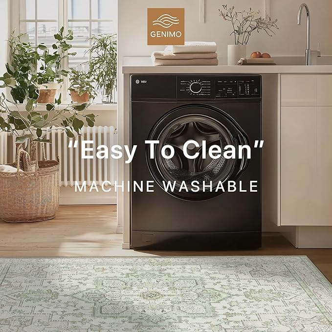 GENIMO 2x8 Runner Rugs for Hallway, Machine Washable Non Slip Vintage Rugs, Low Pile Lightweight Soft Print Rug for Enrtyway, Corridor, Home Office, Kitchen, Oat Light