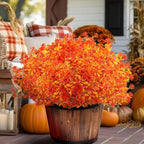 Artificial Fall Flowers for Outdoors, 10 Bundles Artificial Plants UV Resistant Fall Fake Mums Plants for Outside Halloween Christmas Porch Decoration Fall Decor(Orange(Eucalyptus))