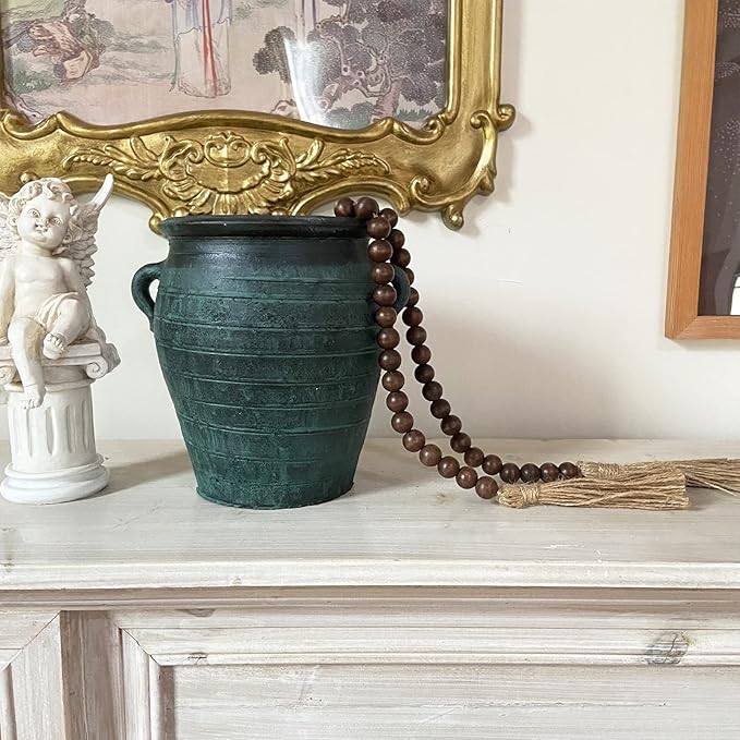 OMISHE 59in Wood Bead Garland with Tassels, Decorative Beads Decor, Farmhouse Wooden Beads Garland for Wall Hanging Home Festival Decor, Dark Brown