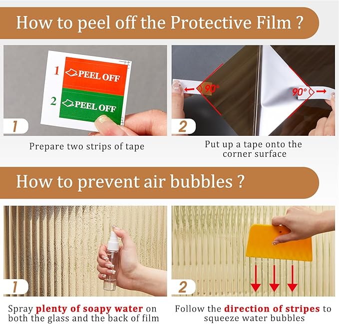 Beautyhero Window Privacy Film, Frosted Reeded Glass Cling, 3D Decorative Coverings with UV Blocking, Adhesive Stickers for Bathroom Doors Cabinet