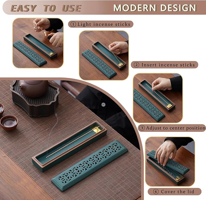 CEREMONY Incense Holder for Sticks，Ceramic Insence-Stick Holder Ash Catcher，Incense Holder Timkburner for Meditation Yoga Spa Room Decor