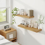 Fun Memories Floating Shelves for Wall, 32 Inch Rustic Wood Wall Mounted Shelves for Bathroom, Bedroom, Kitchen, Living Room, Deep Floating Shelves for Storage & Home Decor (Oak, Set of 2)