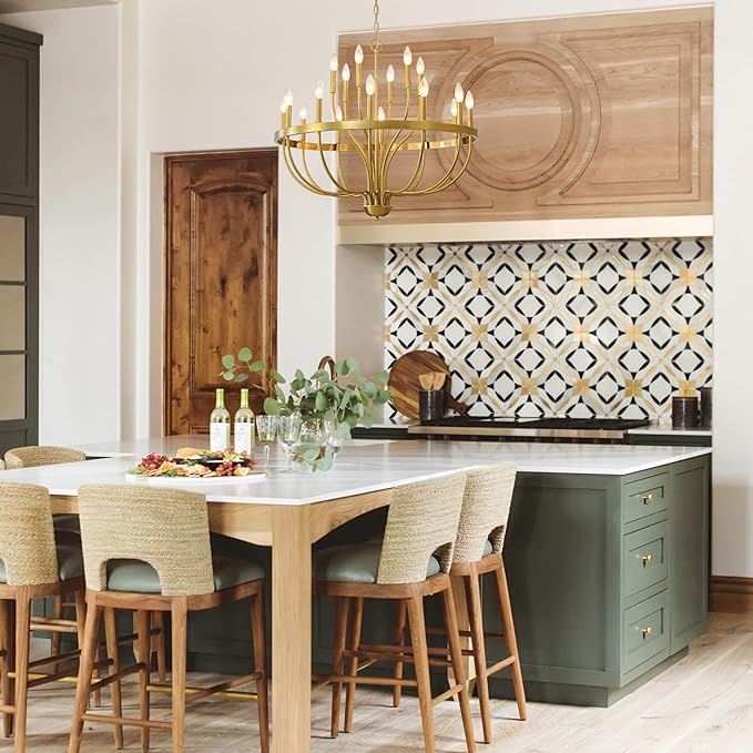 Gold Chandelier 18-Light Candle Chandelier Modern Farmhouse Pendant Lighting Fixture for Dining Room Bedroom Living Room Kitchen Island Foyer Entryway E12 Bulb Vintage Golden Ceiling Light