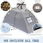 Gray Twin Bed Tent for Kids Indoor Fort - Magical Dream Tents for Boys Pop Up Toddler Bed Canopy for Girls Bunk Bed Tent for Top Bunk - Sensory Sleep Pod for Kids Educational