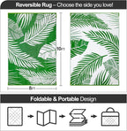Waterproof Outdoor Rug 8x10ft, Green Leaf Reversible Plastic Straw Mat for Patio RV Deck Porch Backyard Balcony Camping Picnic Beach Indoor Outdoor Carpet, Green&White