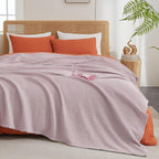 PHF Ultra Soft Waffle Weave Blanket Queen Size 90"x 90"- Washed Lightweight Breathable Cozy Woven Blanket for Bed - Aesthetic Decor for Couch Bedding Sofa Home Car - Dusty Rose