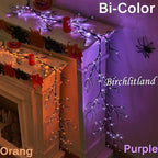 Birchlitland Halloween Lighted Garland 6FT 120L Orange and Purple Bi-Color LED Lights 8 Functions, Black Glittered Garland Lights Battery Operated for Indoor and Outdoor Halloween Party Decoration