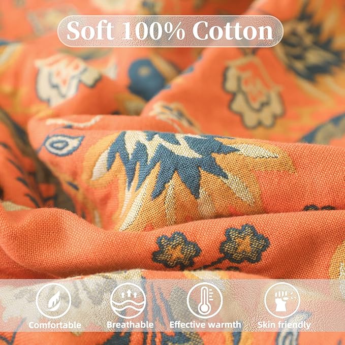 Boho Throw Blanket for Bed - 100% Pure Cotton Ultra Soft Rustic Quilt - Farmhouse Decor Bed Blankets, All Season Rustic Throw for Sofa Couch Chair(91''x 98'', Boho)