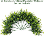 10 Bundles Artificial Plants for Outdoor Fake Plants for Spring Decoration,10 Bundles Faux Eucalyptus Plants for Planter UV Resistant Lifelike for Home Porch Garden（Green）