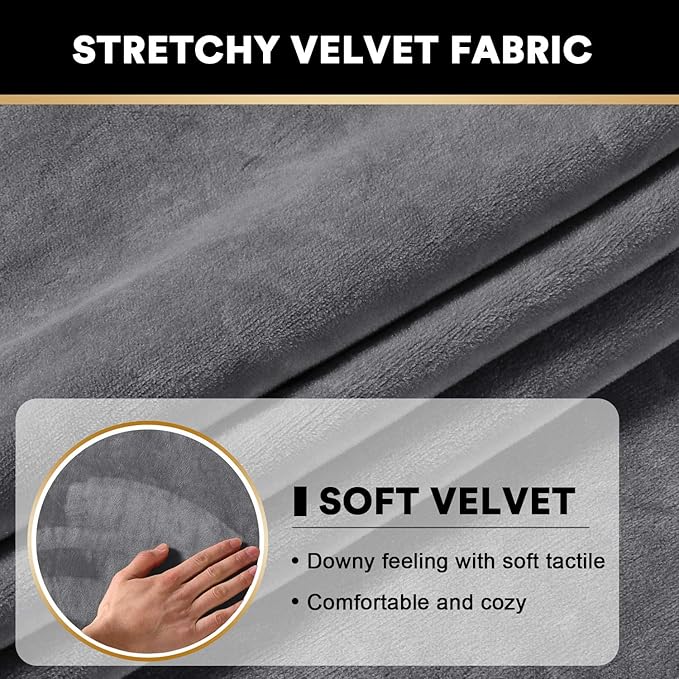 PrinceDeco Velvet Stretch Couch Cushion Cover Extra Large Cushion Slipcover for Chair Loveseat Sofa Cushion Furniture Protector Seat Cushion Sofa Cover (3 Piece XL Sofa Cushion Covers, Grey)