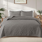 Exclusivo Mezcla Twin Quilt Bedding Set with 1 Pillow Sham, Lightweight Grey Twin Size Quilt Bedspread with Vintage Damask Pattern, Soft Bedspreads Coverlets for All Seasons