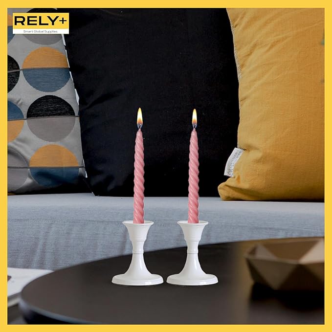 Rely+ White Candle Holder Set of 2 - Decorative Taper Candles for Candlesticks - Candle Stick Candle Holder -Candlestick Holders for Taper Candles - Modern Easter Candle Holders for Dinner, Party