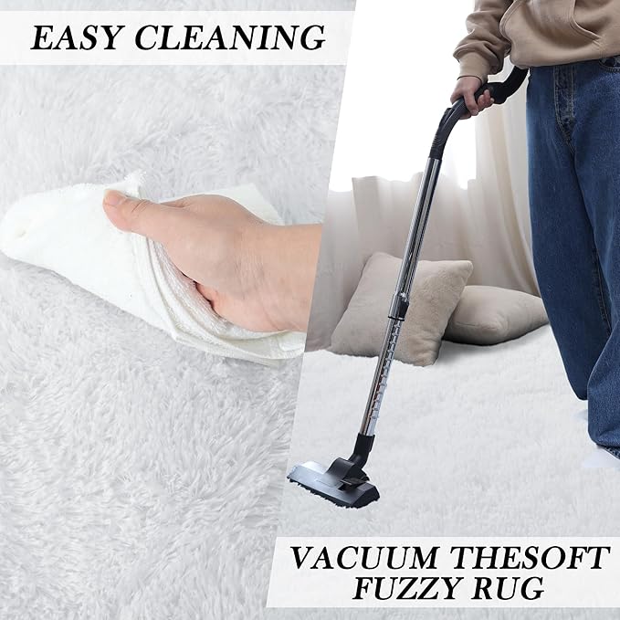 White Area Rugs for Living Room: Shag Rug 8x10 for Bedroom - White Large Fluffy Soft Carpet