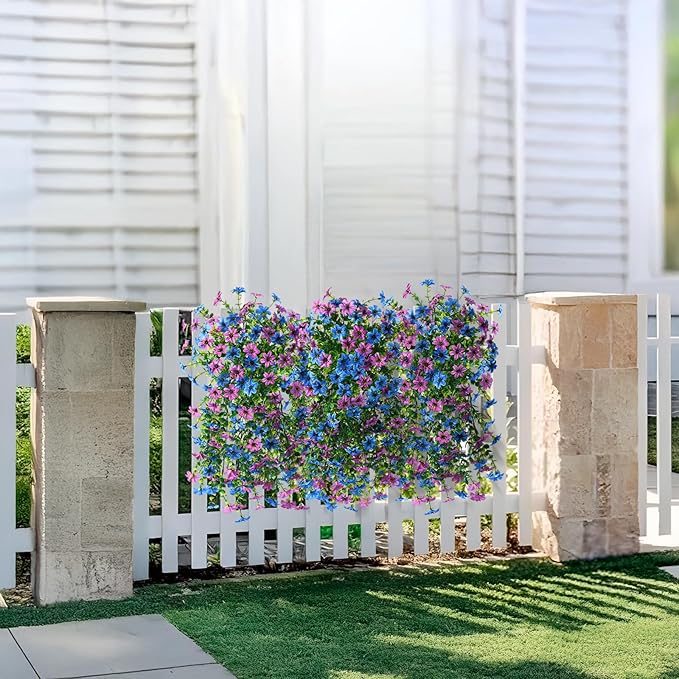 Artificial Fake Hanging Flowers Plants for Outdoor Spring Decoration, 2 PCS Faux Silk Daisy Flower UV Resistant Look Real for Outside Patio Porch Garden Balcony Yard Home Summer Decor(Perple Blue)