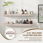 36 Inch Floating Shelves, 3D Textured Wood Grain, 36"x9.25"x1.5" Inch Deep Floating Shelves for Wall, Wooden Shelves for Bathroom, Bedroom, Living Room, Washed White